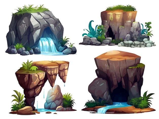 Vector Different designs of cave and rocks isolated