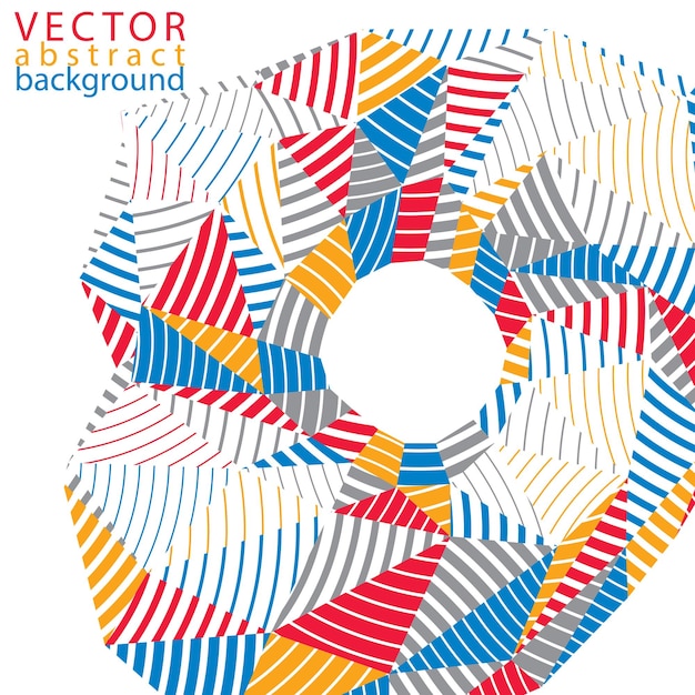 Vector digital 3d striped abstraction, geometric polygonal element. Spatial technological colorful shape, three-dimensional background.