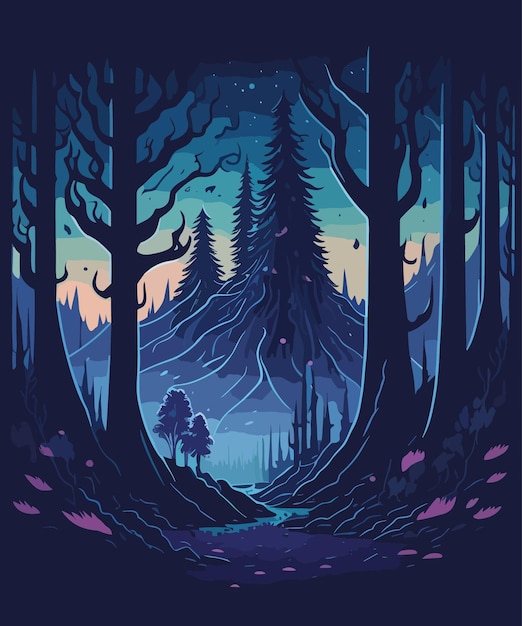 a vector digital art dead forest illustration colorful template