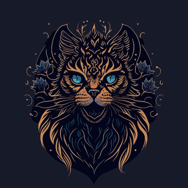 a vector digital art vintage tattoo a cat design tshirt illustration colorful template