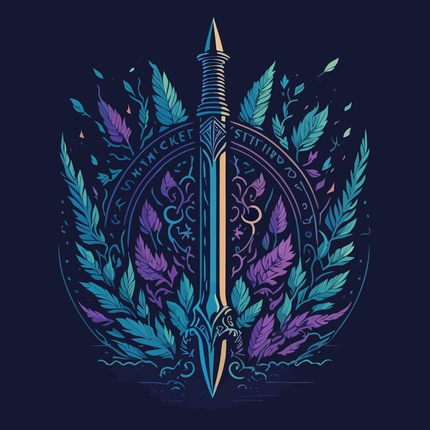 Vector a vector digital art vintage tattoo sword design tshirt illustration colorful template