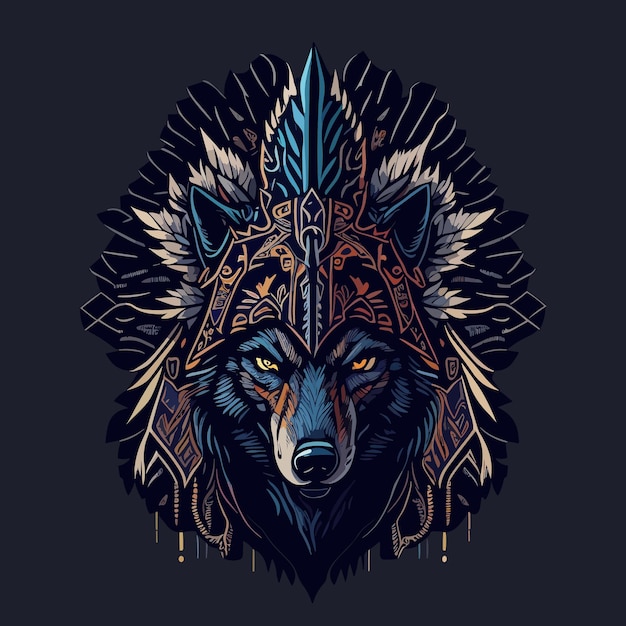 a vector digital art vintage tattoo a wolf design tshirt illustration colorful template