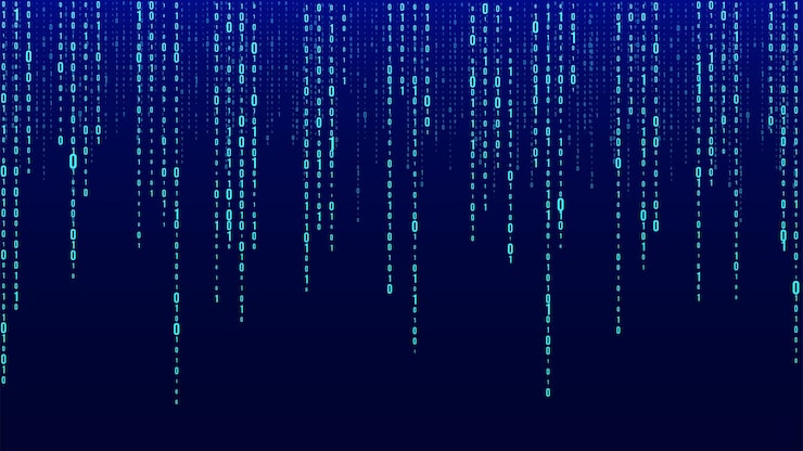 Vector vector digital blue background of streaming binary code matrix background with numbers 10 coding or hacking concept vector illustration