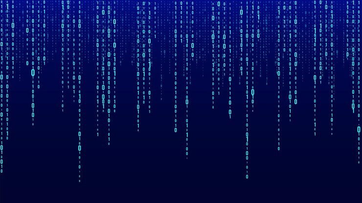 Vector vector digital blue background of streaming binary code matrix background with numbers 10 coding or hacking concept vector illustration