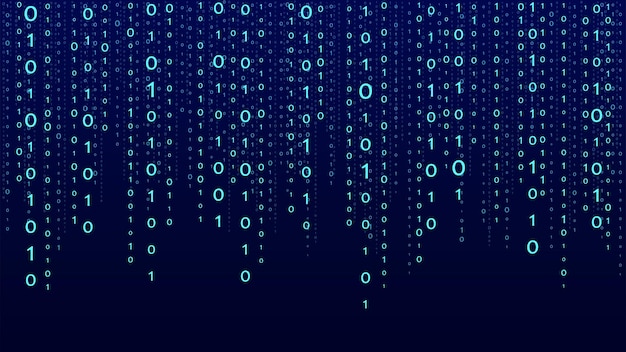 Vector vector digital blue background of streaming binary code matrix background with numbers 10 coding or hacking concept