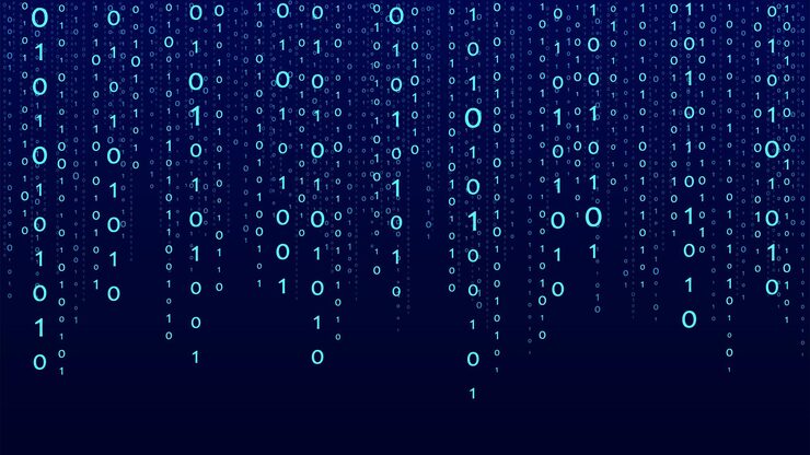 Vector vector digital blue background of streaming binary code matrix background with numbers 10 coding or hacking concept