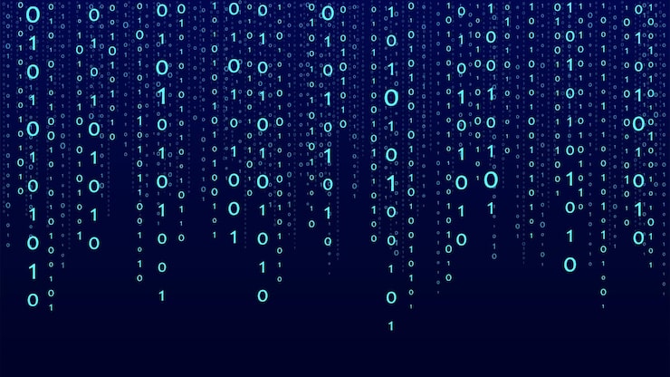 Vector vector digital blue background of streaming binary code matrix background with numbers 10 coding or hacking concept