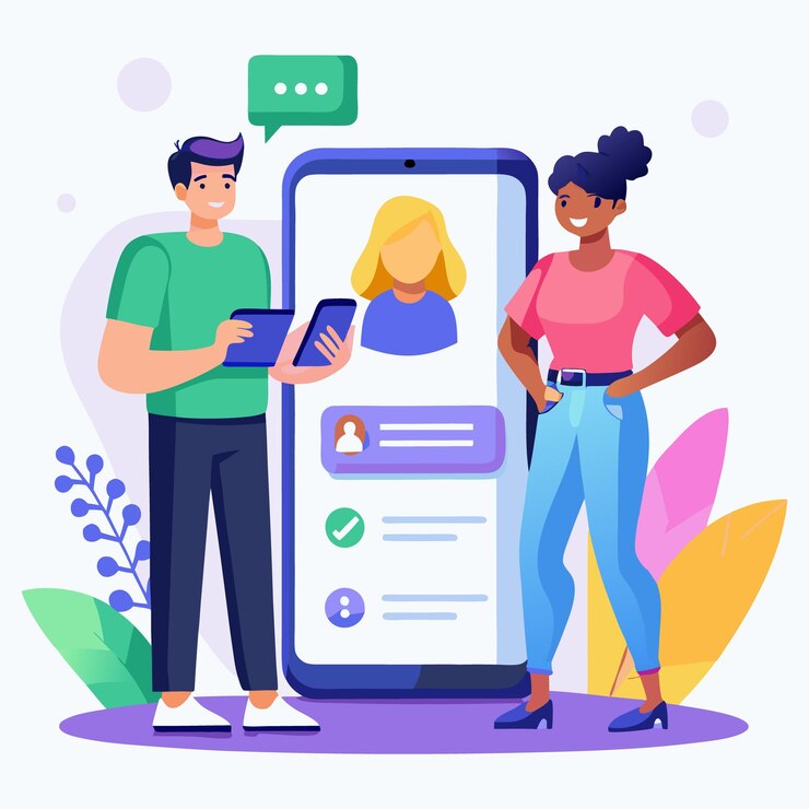 Vector vector digital illustration featuring two people standing