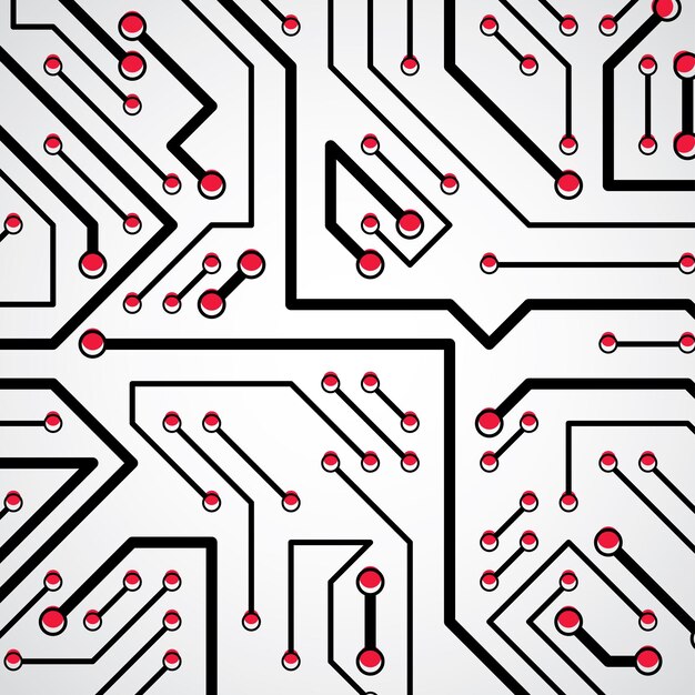 回路基板要素、コンピュータースキームテクスチャとベクトルデジタル技術の背景。デバイスコンポーネント、マイクロプロセッサの抽象的な図。