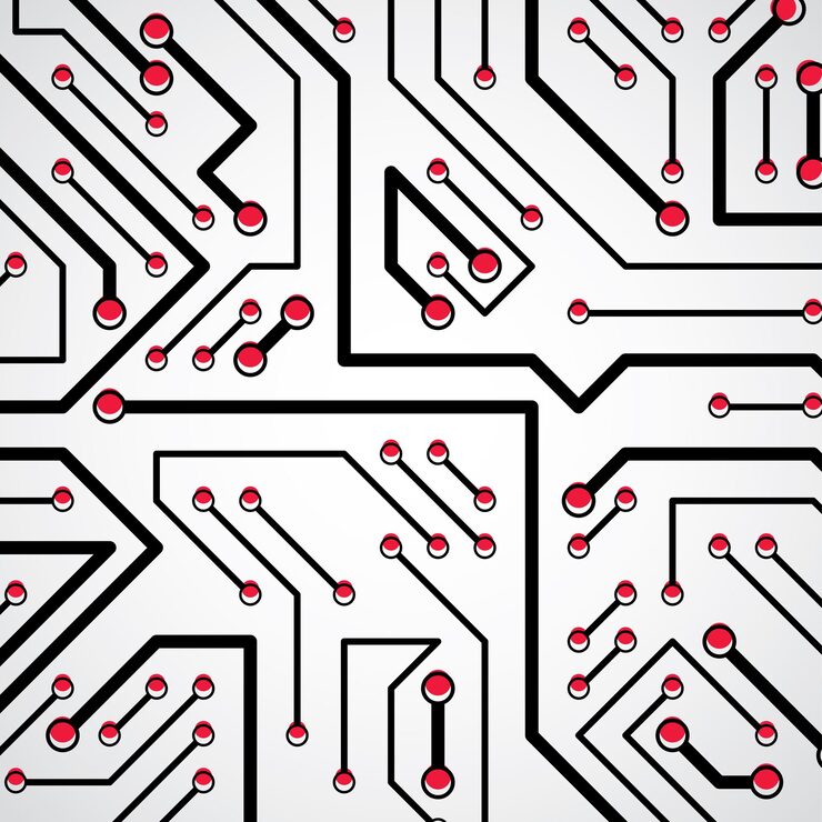 Vector vector digital technology background with circuit board elements, computer scheme texture. device component, microprocessor abstract illustration.