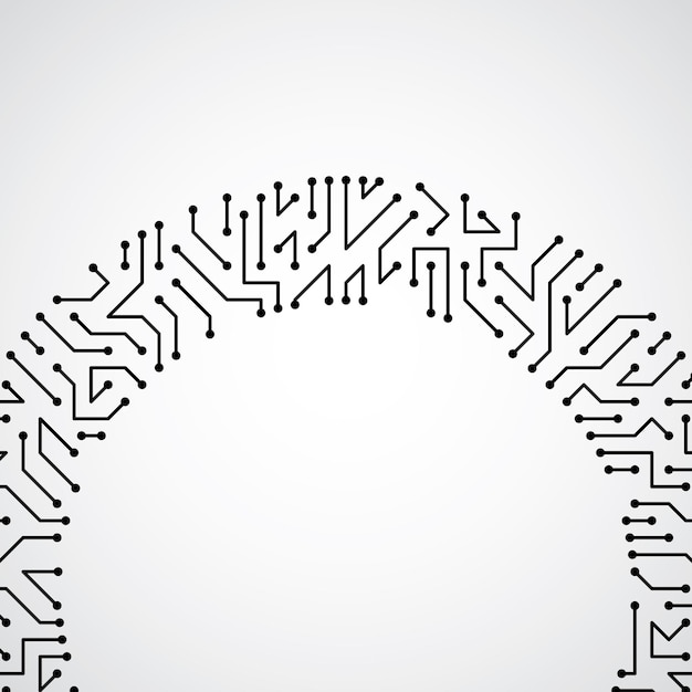 Sfondo di tecnologia digitale vettoriale con elementi del circuito stampato, struttura dello schema del computer. componente del dispositivo, illustrazione astratta del microprocessore.