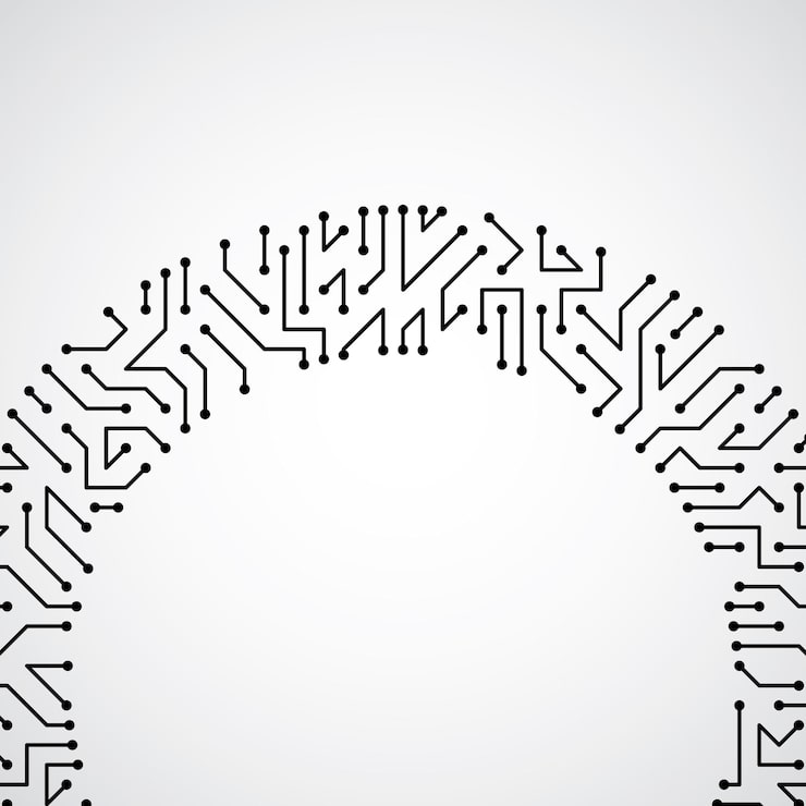 Vector 회로 기판 요소, 컴퓨터 구성표 텍스처와 벡터 디지털 기술 배경. 장치 구성 요소, 마이크로프로세서 추상 그림입니다.