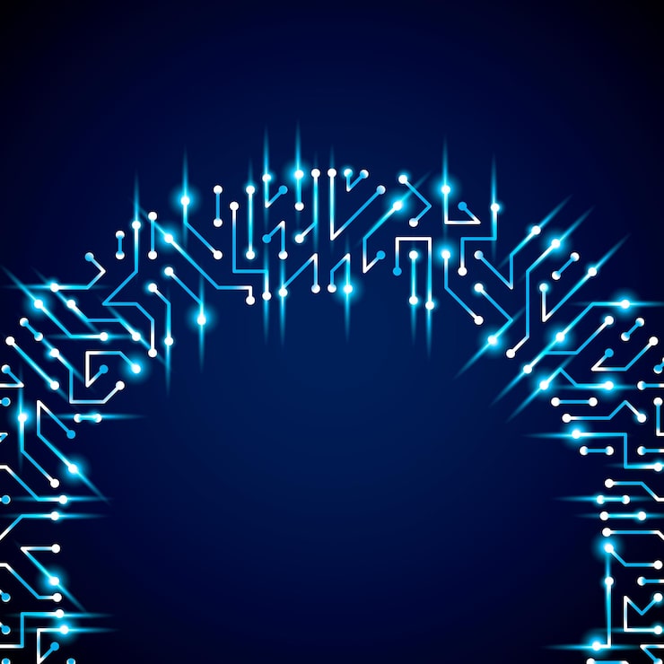 Vector vector digital technology background with circuit board elements and sparkles, neon computer scheme texture. device component, microprocessor abstract shine illustration.