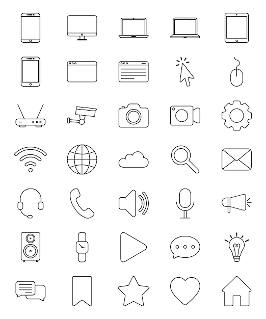 Vector vector digital technology and devices icon set.