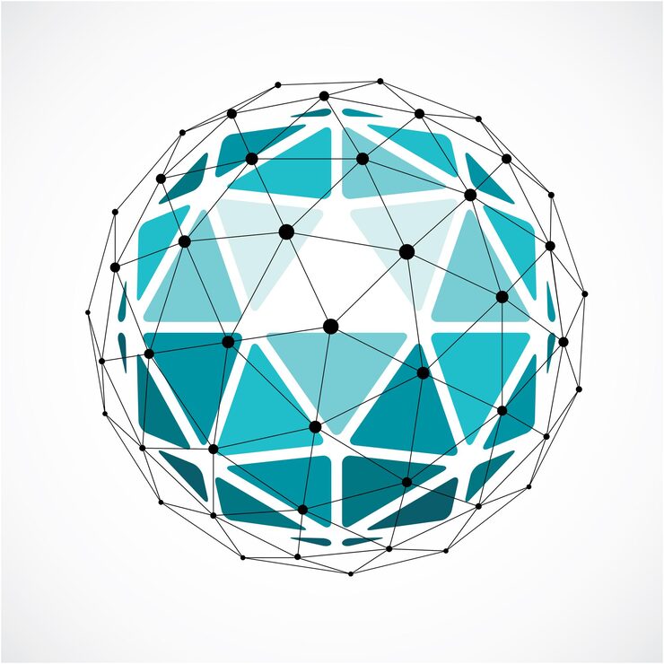 Vector vector dimensional wireframe low poly object, green spherical shape with black grid. technology 3d mesh element made using triangular facets for use as design form in engineering.