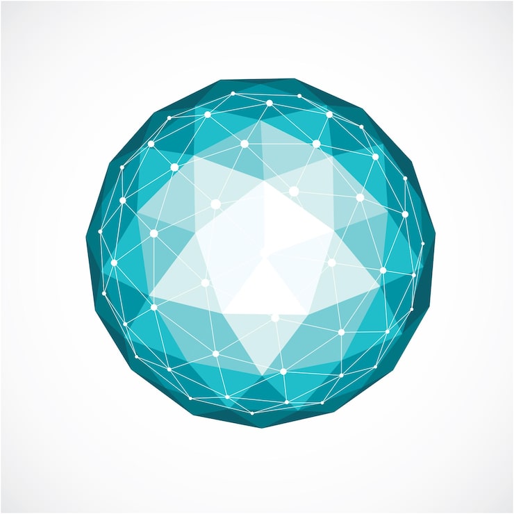 Vector vector dimensional wireframe low poly object, green spherical shape with black grid. technology 3d mesh element made using triangular facets for use as design form in engineering.