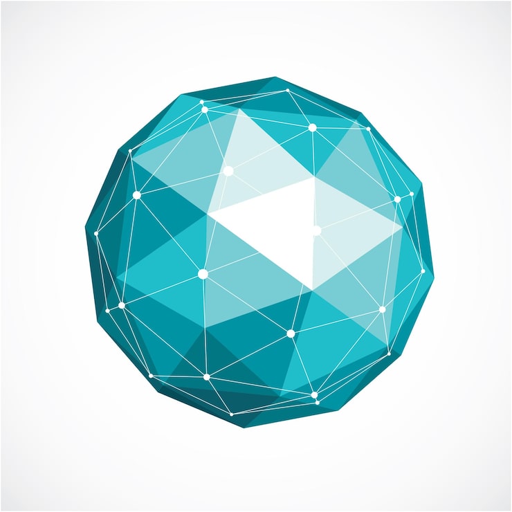 Vector vector dimensional wireframe low poly object, green spherical shape with black grid. technology 3d mesh element made using triangular facets for use as design form in engineering.