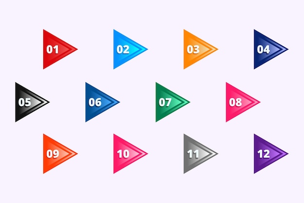 Vector directional number bullet points from one to twelve new design