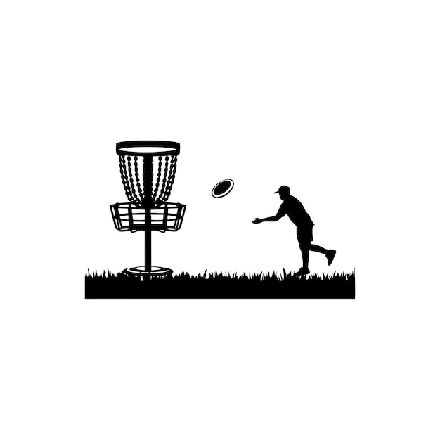 Vector Disc Golf silhouette Disc Golf player and icons vector illustration