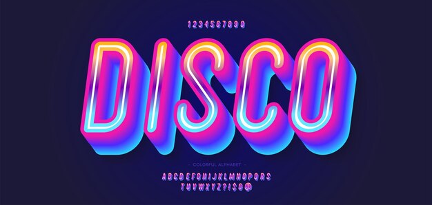 Vector disco lettertype 3d vetgedrukte stijl moderne typografie