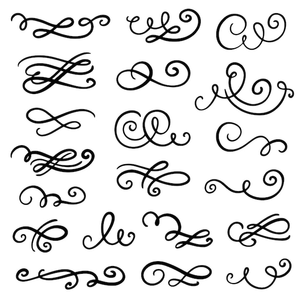 Vector divider swirl and curl set Romantic flourish and border decoration line elements for gift c
