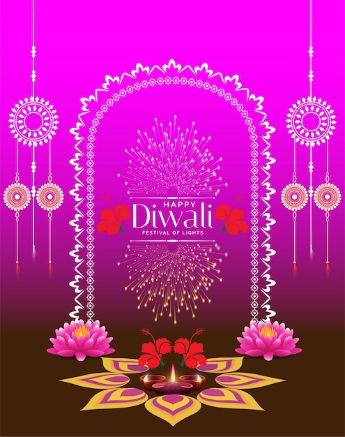 Vector diwali concept banner ights e diya