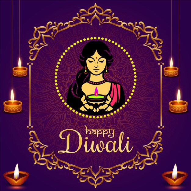 vector diwali concept banners lights and diya