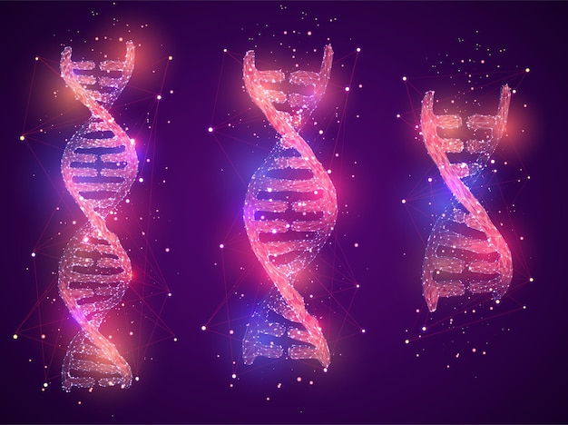 Vector dna spiral made of polygons and dots on colored background