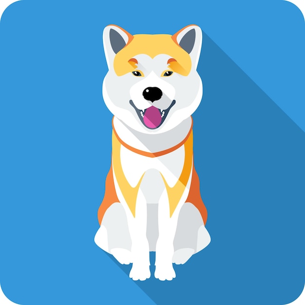 Vector dog akita inu japanese breed sitting icon flat design