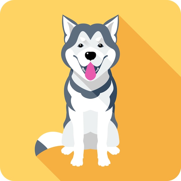 Vector dog alaskan malamute breed sitting icon flat design