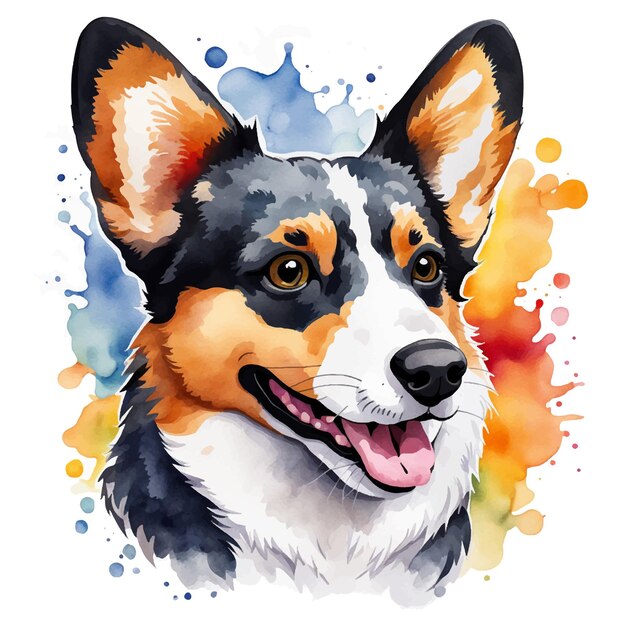 Vector Dog Illustration with Watercolorstyle