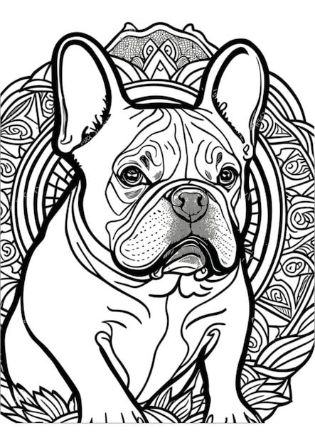 Vector dog outline coloring page coloring book illustration French Bulldog