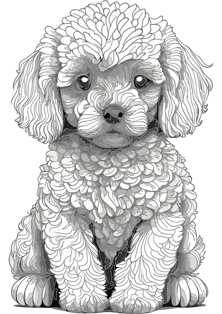 Vector dog outline coloring page coloring book illustration Poodle