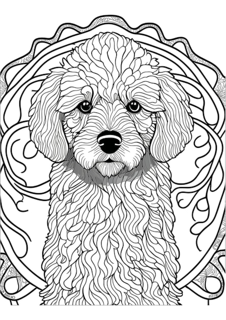 Vector dog outline coloring page coloring book illustration Poodle