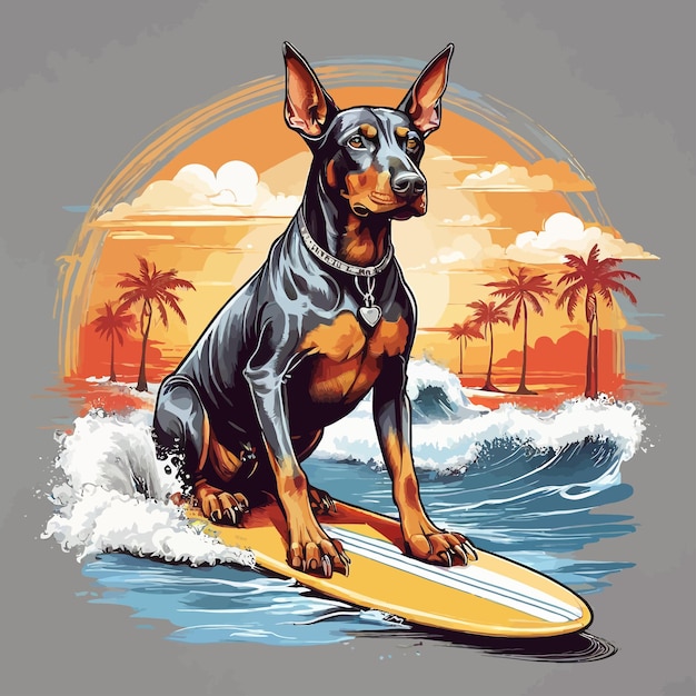 Vector dog surfing in the waves mockup