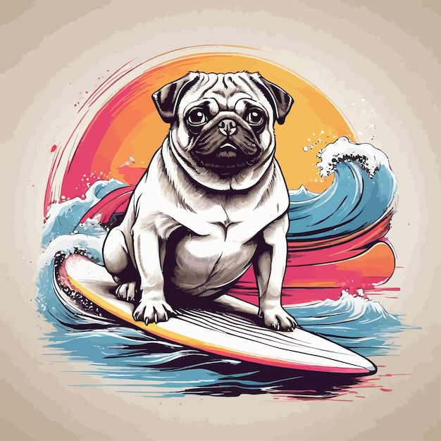 Vector dog surfing in the waves mockup