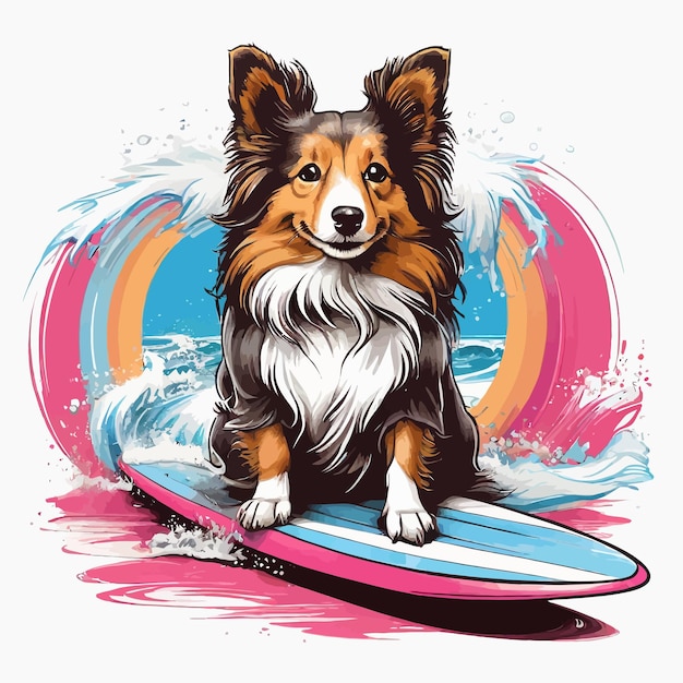 Vector vector dog surfing in the waves mockup