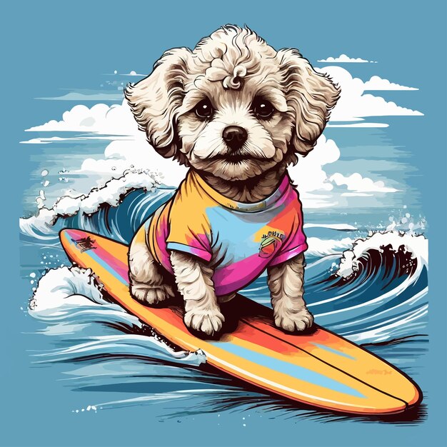 Vector vector dog surfing in the waves mockup