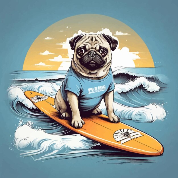 Vector dog surfing in the waves mockup