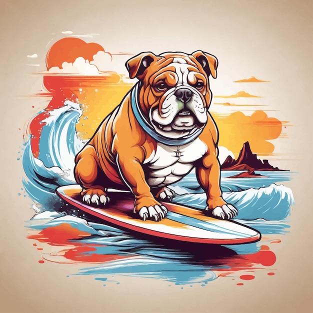 Vector vector dog surfing in the waves mockup