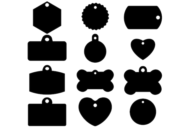 Вектор собачьих жетонов шаблон набор иконок формы теги иллюстрации плоский дизайн, изолированные на белом фоне