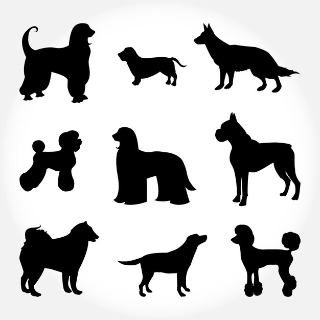 Vector vector dogs breed shape set or beautiful pet dog silhouettes