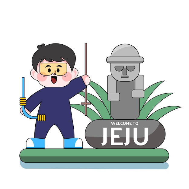 Vector dol hareubangs, korean rock statues from jeju island in korea