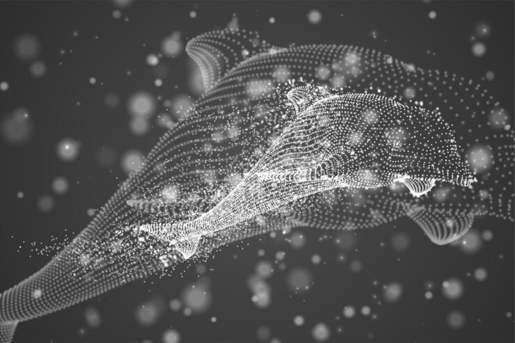Vector vector dolphins on a bright background with highlights dots and lights