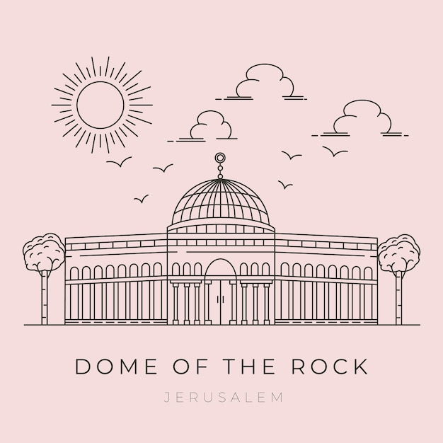 Vector of dome of the rock al aqsa mosque line art illustration design