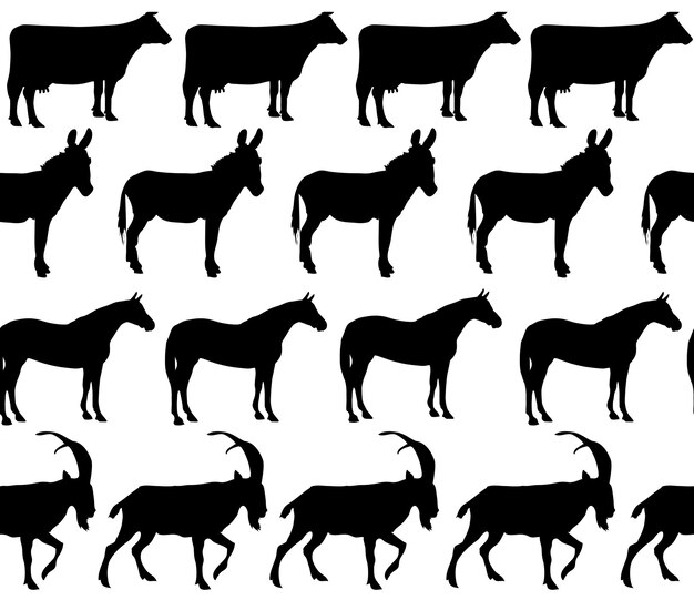 Vector vector domestic animals silhouettes seamless pattern