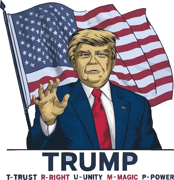 vector Donald Trump staat met de Amerikaanse vlag gegenereerd Ai