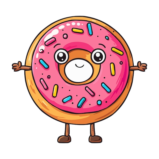Vector Donut cartoon personage met armen en benen op witte achtergrond