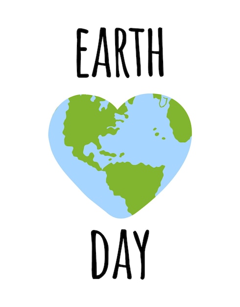 Vector doodle aarde dag tekst in hartvorm planeet