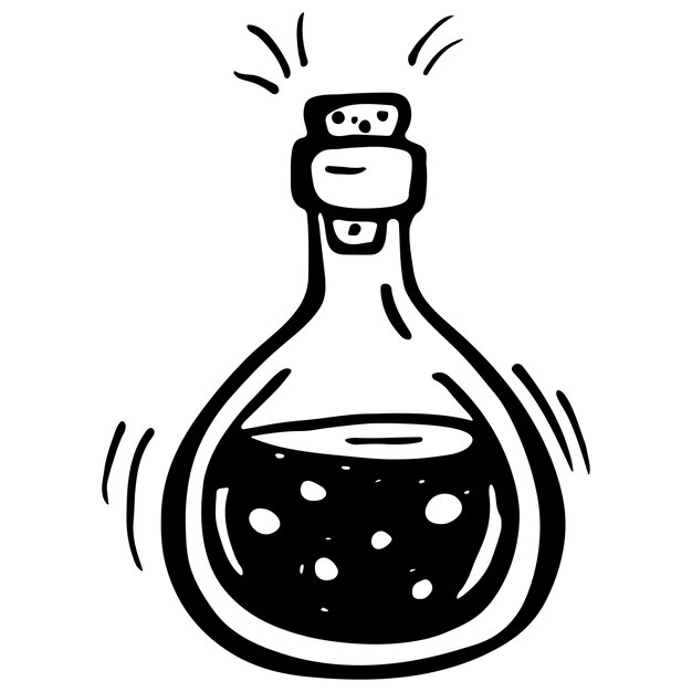 Vector doodle bottle of magic potion and drawn illustration